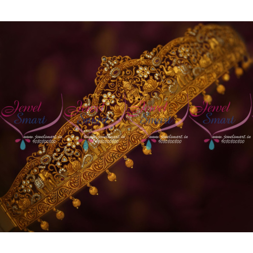H14828 Matte Gold Plated Latest Traditional Low Price Temple Oddiyanam Bridal Jewellery Designs