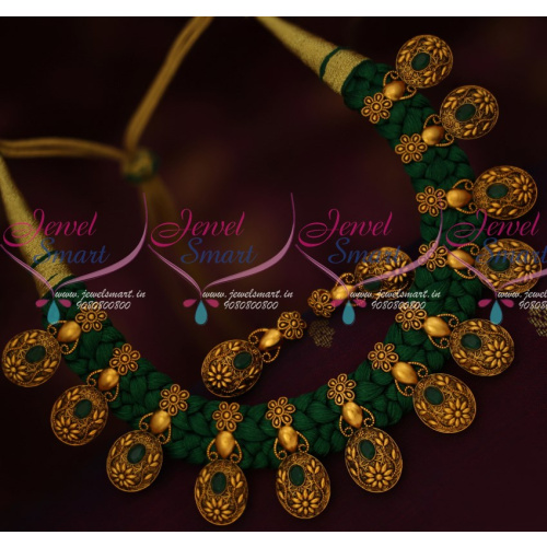 NL14932 Greeen Thread Dhaga Necklace Antique Gold Plated Trendy Fancy Jewellery Collections Online
