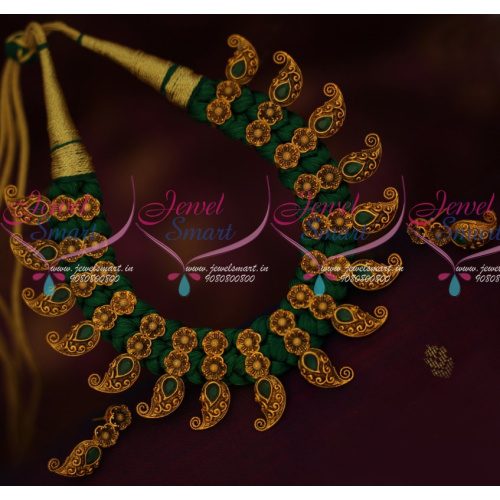 NL14938 Green Colour Silk Thread Fashion Jewellery Metal Pendants Mango Design Latest 