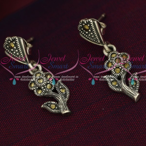ER15857 92.5 Silver Jewellery Hangings Flower Model Oxidised Finish Earrings Online