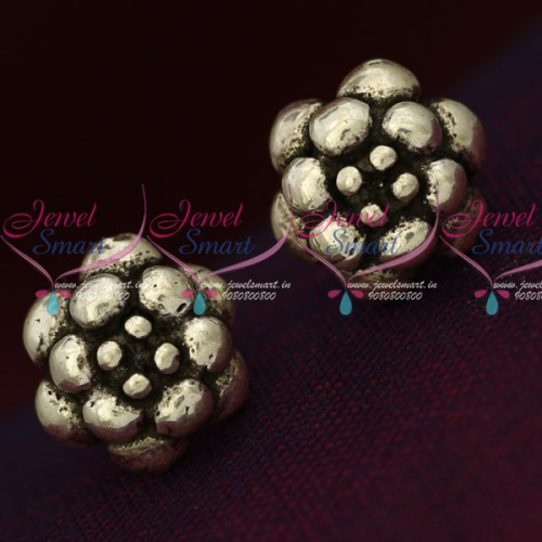 ER15859 92.5 Silver Jewellery Small Flower Design Antique Oxidised Earrings Online