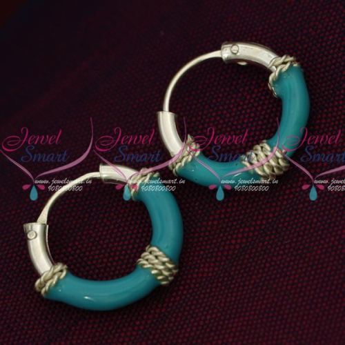 ER15847 92.5 Silver Jewellery Small Bali Hook Blue Earrings Kids Daily Wear Jewelry Online