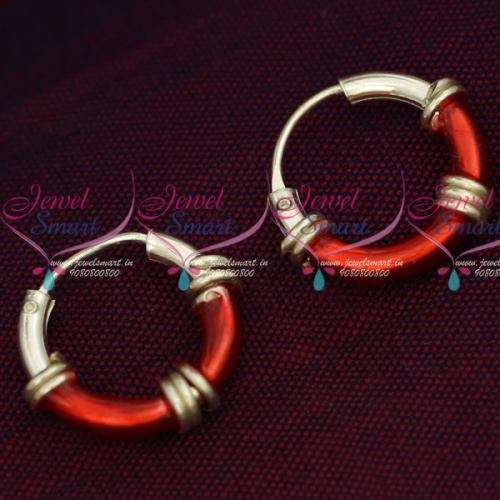 ER15848 92.5 Silver Jewellery Small Bali Hook Red Earrings Kids Daily Wear Jewelry Online