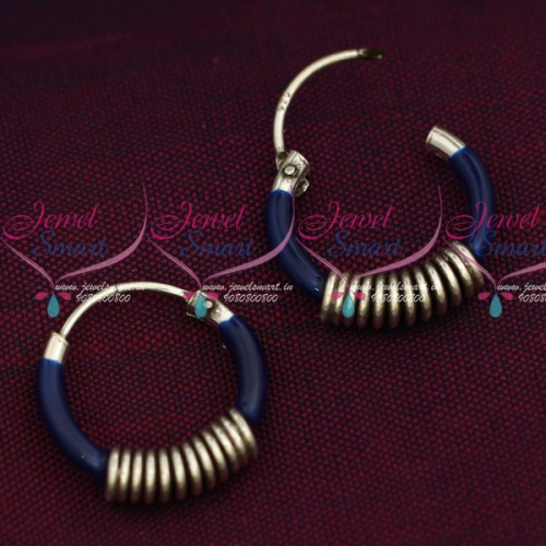 ER15849 92.5 Silver Jewellery Small Bali Hook Dark Blue Earrings Kids Daily Wear Jewelry Online