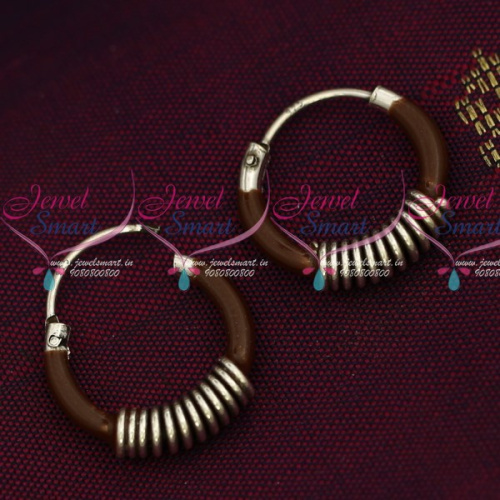 ER15851 92.5 Silver Jewellery Small Bali Hook Brown Earrings Kids Daily Wear Jewelry Online