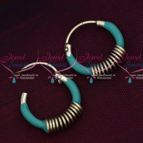 ER15852 92.5 Silver Jewellery Small Bali Hook Blue Earrings Kids Daily Wear Jewelry Online