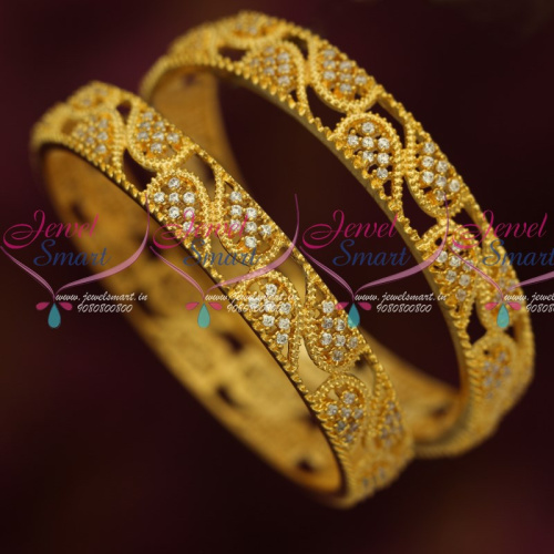B15420 Sparkling AD Stones Gold Plated Bangles 2 Pieces Set Stones Real Look Finish Online