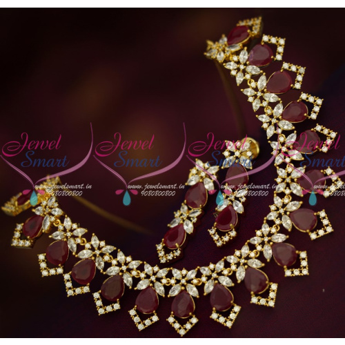 NL15474 Ruby White Marquise AD Stones Latest Stylish Fashion Jewellery Set Online