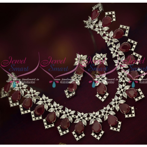 NL15480 Ruby White Marquise AD Stones Silver Oxidised Jewellery Set Online