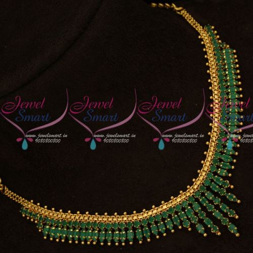 NL15692 Marquise Emerald Green South Indian AD Fancy Gold Covering Jewellery Set Online