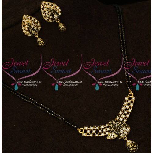 MS15930 Black Beads Short Mangalsutra AD Black Enamel Pendant Online