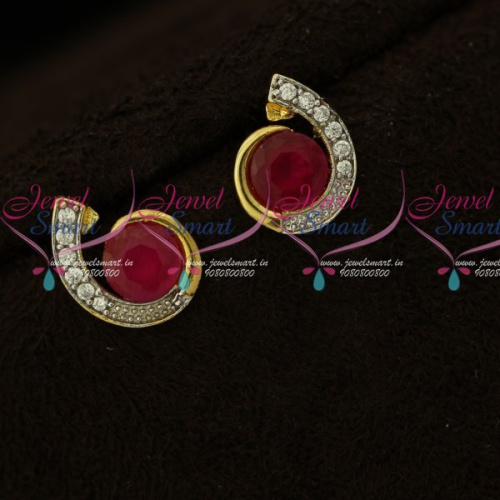AEC121 Ruby White Trendy Two Tone Plated AD Stones Ear Studs Online