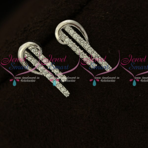 AES6049 AD White Stones Silver Plated Stylish Ear Studs Shop Online 