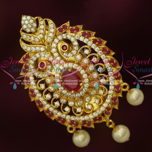 SP15868 Ruby White AD Jewellery Matching Saree Pins Brooches Online