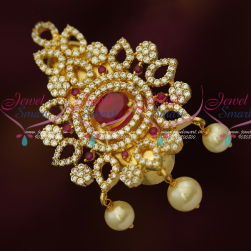 SP15870 Ruby White AD Jewellery Matching Saree Pins Brooches Online