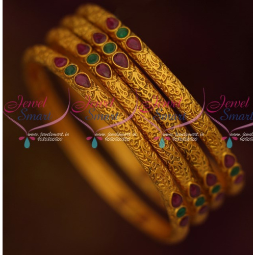 B15341 Reddish Matte Jewelry 4 Pcs Set Bangles Floral Design Latest Fashion Shop Online