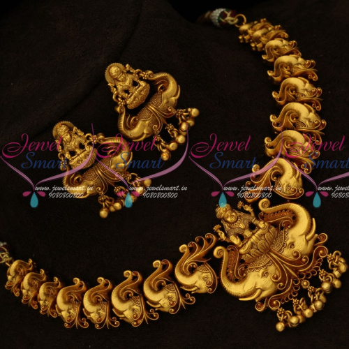 NL15838 Elephant Design Chain Temple Pendant Matte Antique Jewellery Latest Collections Online