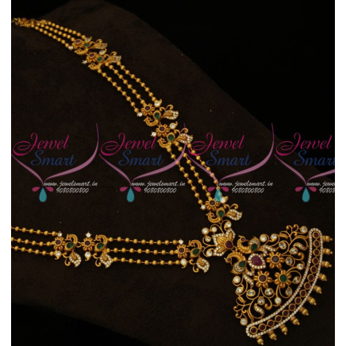 NL15384 3 Line Antique Beads Mala haram Broad Pendant AD Matte Fashion Jewelry Online