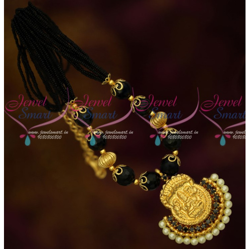NL15253 Black Beads Multi Strand Beaded Mala Temple Pendant South Indian Low Price Jewelry