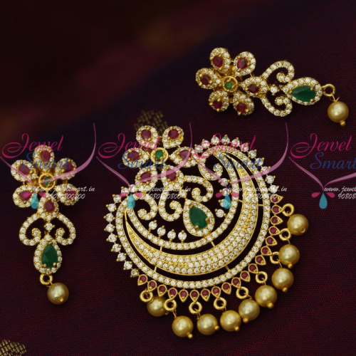 PS15342 Beautiful Design Multi Colour CZ Stones Pendant Matching Earrings Latest Jewellery