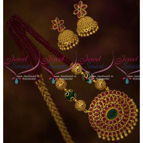 NL15166 6 Strand Real Crystal Beads Beaded Jewellery Set Matching Jhumka Earrings Online