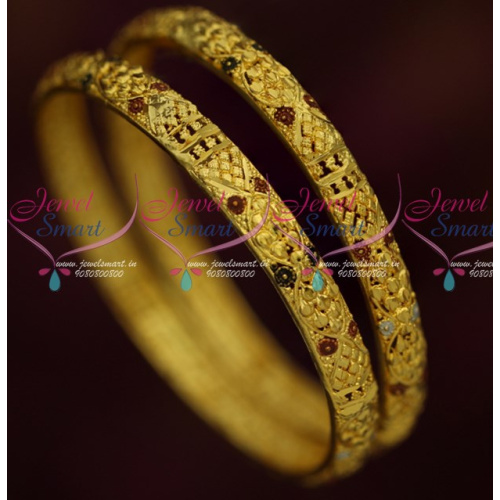 B15903 Gold Plated Handmade Design Meenakari Bangles Delicate Finish Online 2 Pcs Set