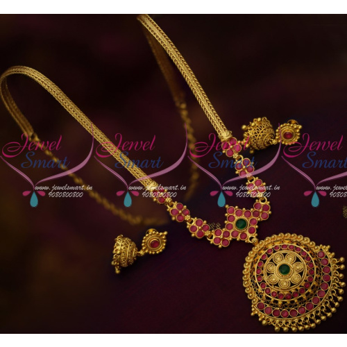 PS15298 Casual Wear Gold Plated Chain Pendant Screwback Jhumka South Indian Jewelry Set Online