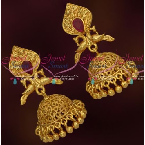 J15229 South Indian Daily Wear Jhumka Earrings Latest Imitation Gold Covering Jewelry Online