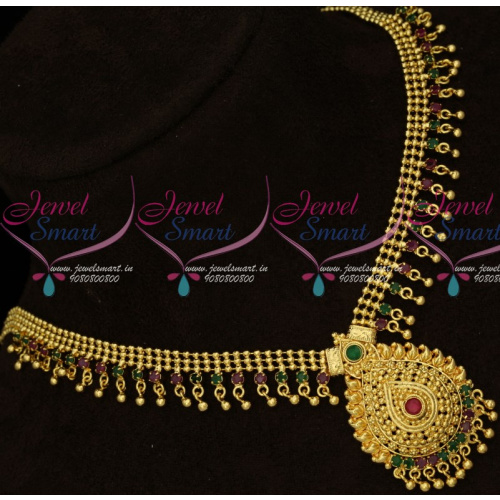 NL8660 Simple Ruby Emerald Gold Plated Beads Jalar Design Fancy South Jewellery