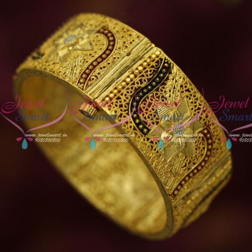B15415 Gold Plated Meenkari Broad Screw Open Single Piece Bangle Rich Look Imitation Collections Online