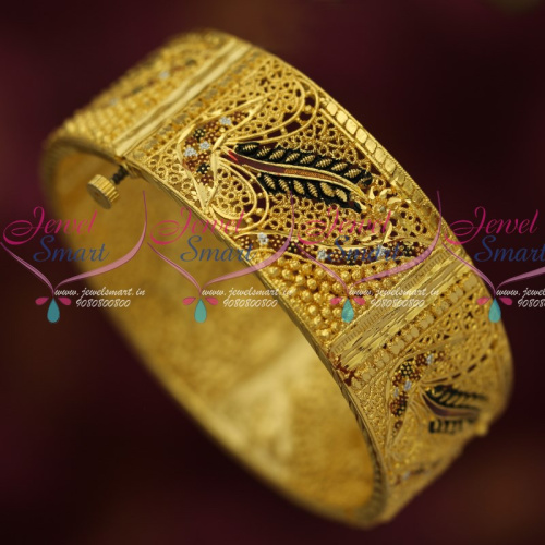 B15416 Gold Plated Enamel Color Broad Screw Open Single Piece Bangle Collections Online