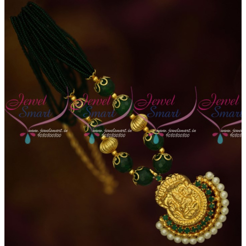 NL15259 Green Beads Multi Strand Beaded Mala Temple Pendant South Indian Low Price Jewelry