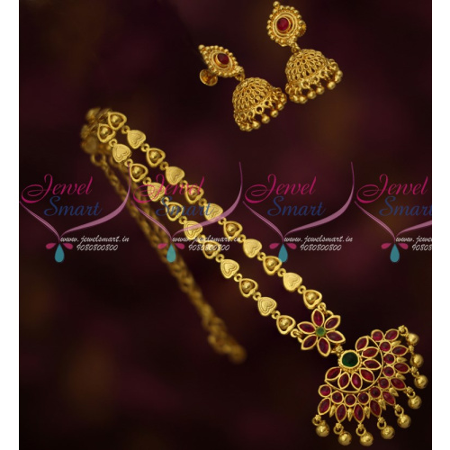 NL15262 Real Kemp Stones Pendant Fancy Design Chain Jhumka Earrings Gold Covering Jewelry Online