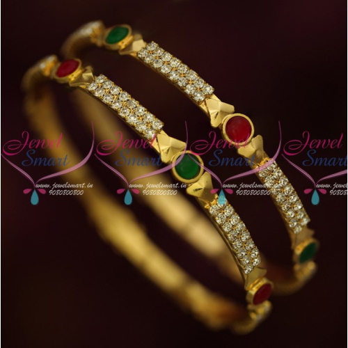 B15916 Kemp Red Green White Stones Gold Covering South Indian Jewellery Online