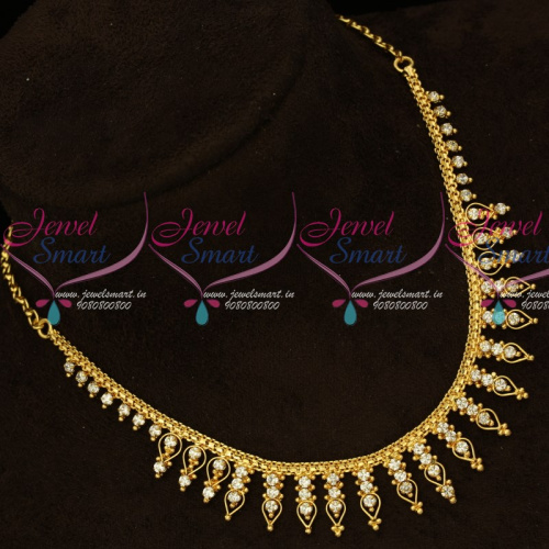 NL15412 Kerala Style AD White Stones Gold Covering South Indian Necklace Online