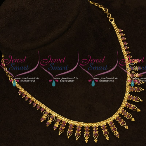 NL15413 Kerala Style Ruby Stones Gold Covering South Indian Necklace Online
