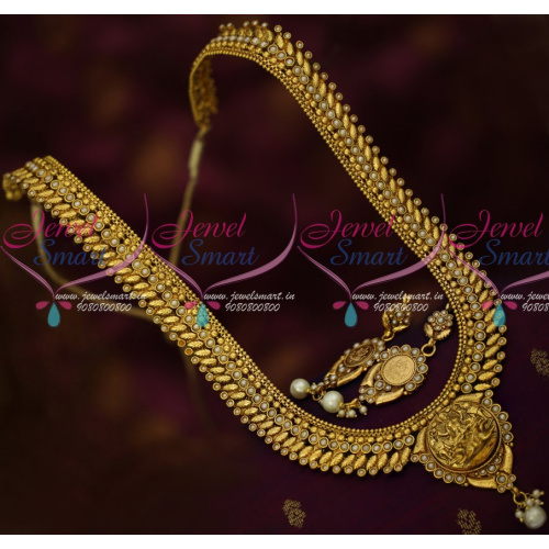 NL15541 Leaf Design Chain Temple Pendant Antique Gold Plated Haram Collections