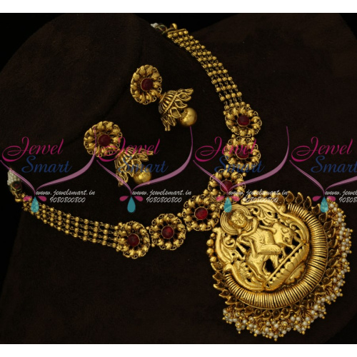 Divine Necklace Set Lord Krishna Pendant Temple Jewellery Antique Collections