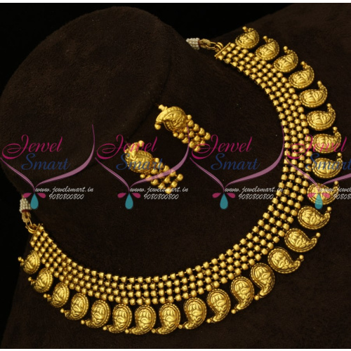 NL15330 Antique Gold Plated Mango Real Jewellery Design Broad Necklace Traditional Collections