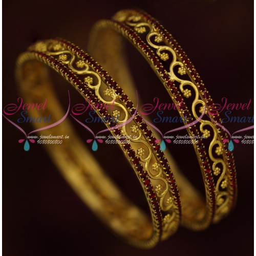 B15907 Maroon Stones Floral Design Gold Covering Broad Daily Wear Jewellery Low Price Bangles Online