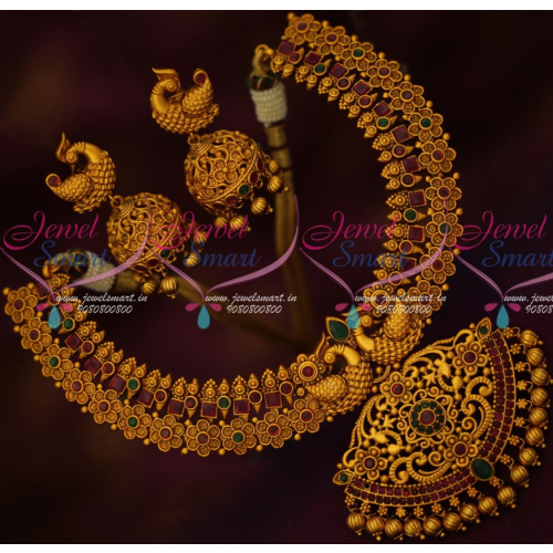 NL15365 Latest Matte Gold Multi Colour Stones Peacock Jhumka Fashion Jewellery Set Online