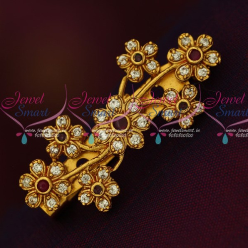 SP15824 Floral Design Ruby White Antique Matte AD Stones Matching Saree Brooches Shop Online