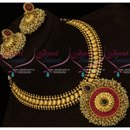NL15319 Mango Design Fancy Necklace Pearl Jalar Pendant Square Stones Antique Jewellery Online