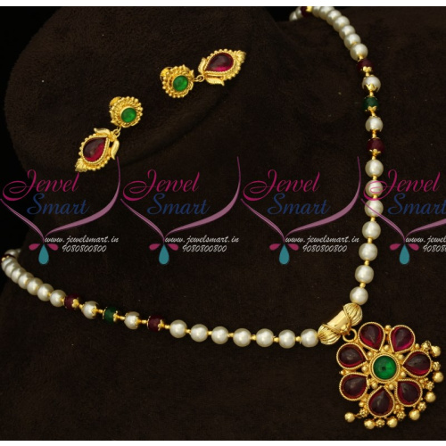 NL15409 Original Kemp Stones Traditional South Indian Pendant Pearl Beads Mala Online