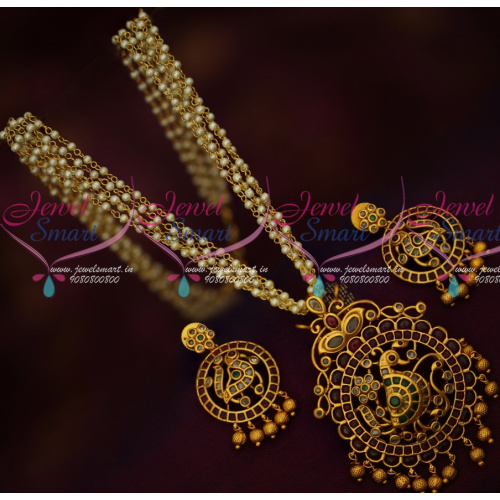 PS15797 Real Kemp Stones Gold Design Pendant Earrings Pearl Mala Traditional Jewelry Online