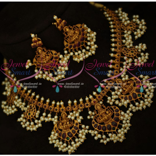 NL15687 Real Kemp Matte Temple Gutta Pusalu Pearl Traditional Jewellery Set Online