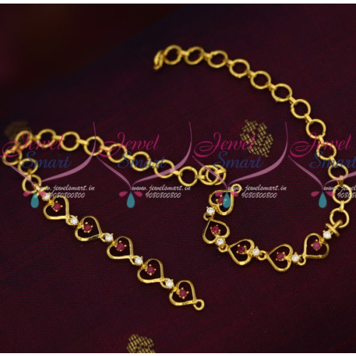EC15873 Ruby White AD Stones Gold Plated Simple Design Earchains Online