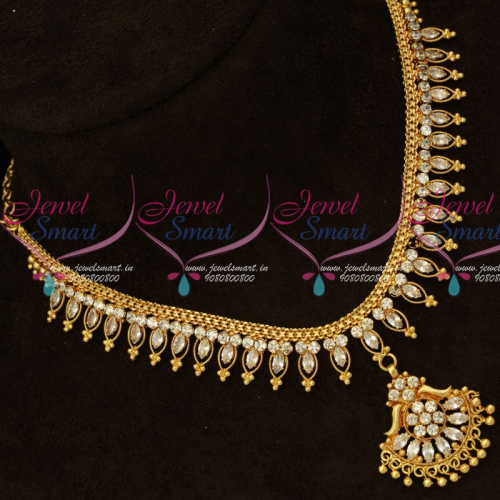 NL15454 White AD Marquise Stones Flexible South Indian Handmade Gold Finish Jewellery Set Shop Online