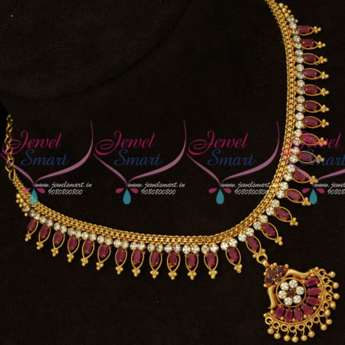 NL15456 Ruby White Marquise Stones Flexible South Indian Handmade Gold Finish Jewellery Set Shop Online