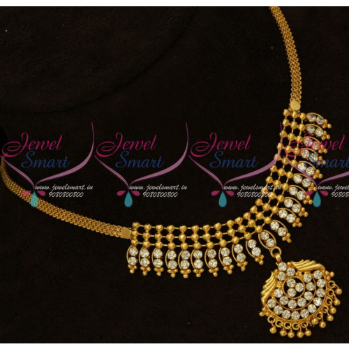 NL15459 Beads Design Pendant Flat Chain AD White Stones Necklace Gold Covering Jewelry